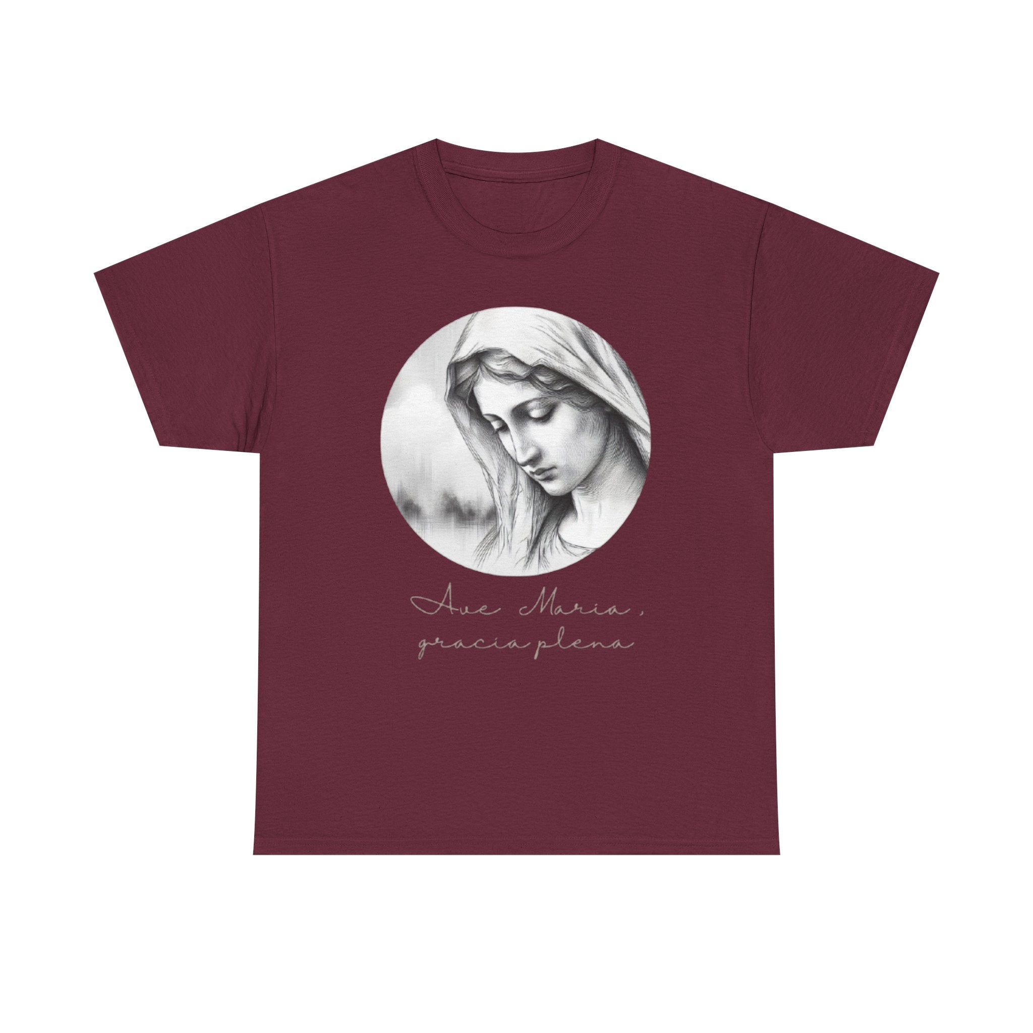 T-Shirt — Vintage Madonna Portrait Tee with 'Ave Maria' Script