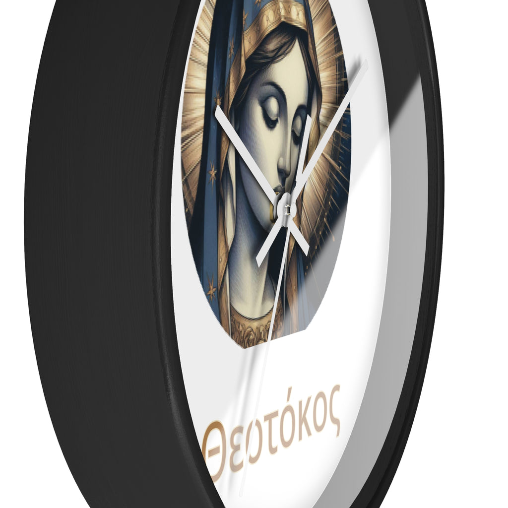 Wall Clock — Theotokos Icon Decorative Clock (Greek Orthodox Religious Decor)