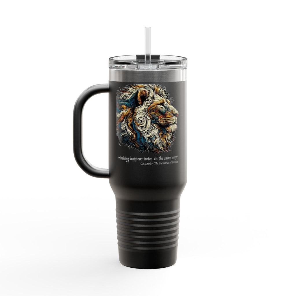 40oz Insulated Travel Mug — Colorful Lion Art with Inspirational Quote