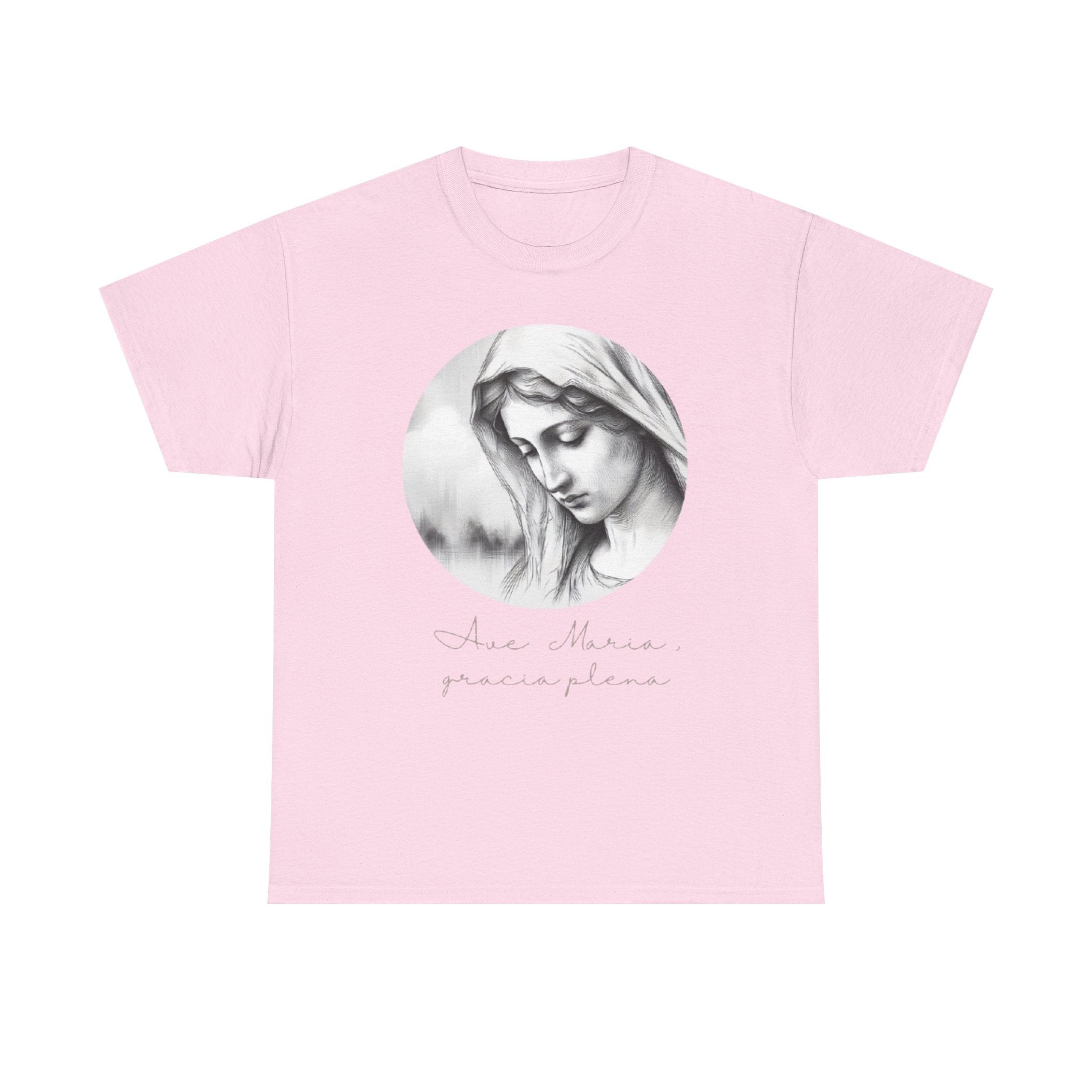 T-Shirt — Vintage Madonna Portrait Tee with 'Ave Maria' Script