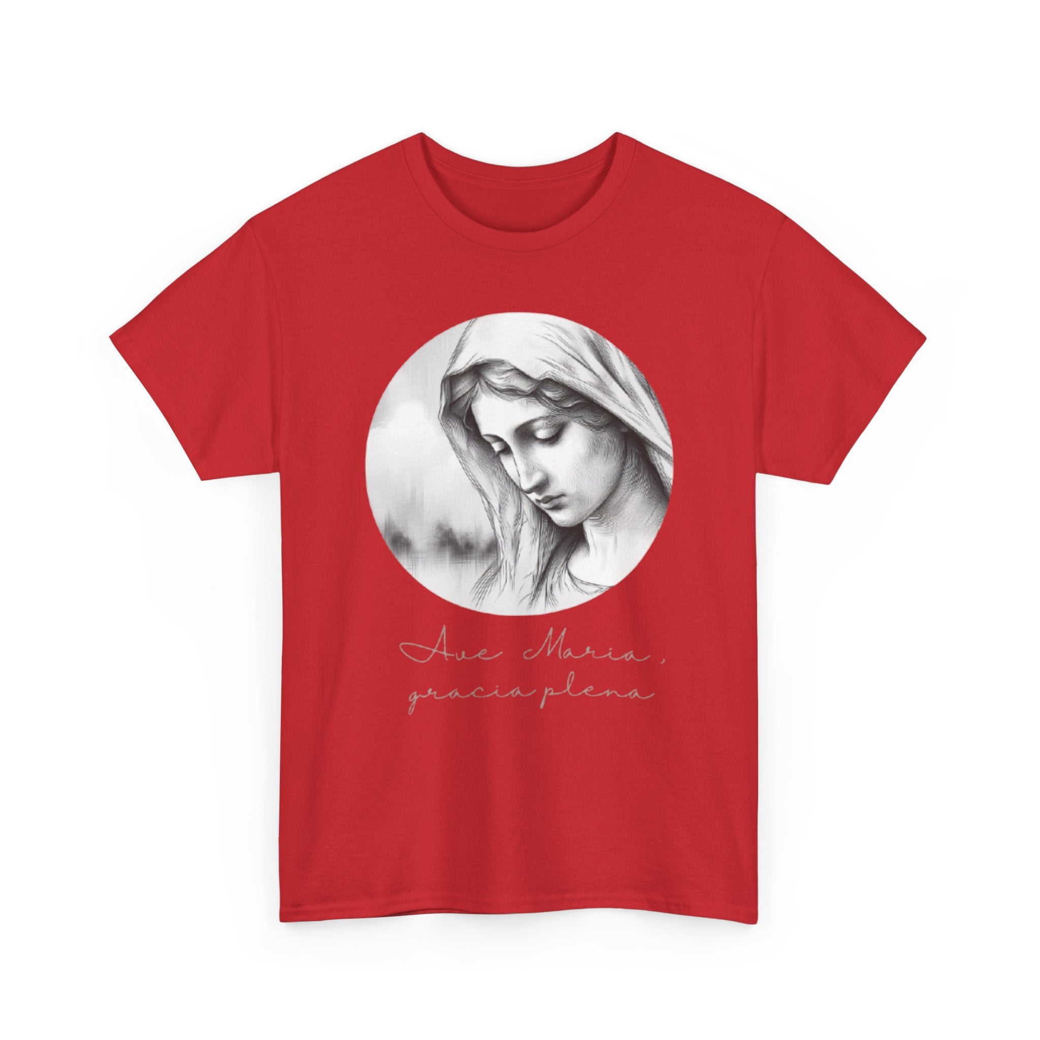 T-Shirt — Vintage Madonna Portrait Tee with 'Ave Maria' Script