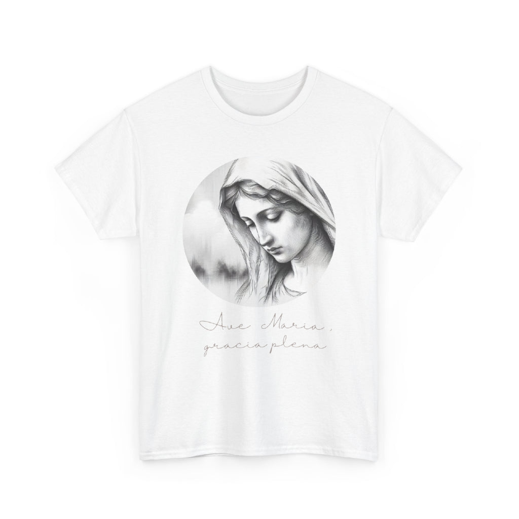 T-Shirt — Vintage Madonna Portrait Tee with 'Ave Maria' Script