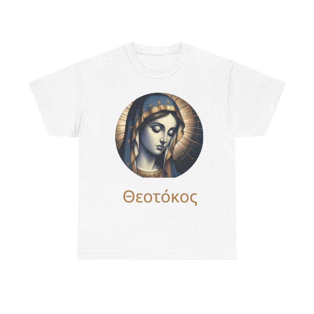 T-Shirt — Greek Theotokos Icon Tee (Virgin Mary) — Religious Faith Apparel