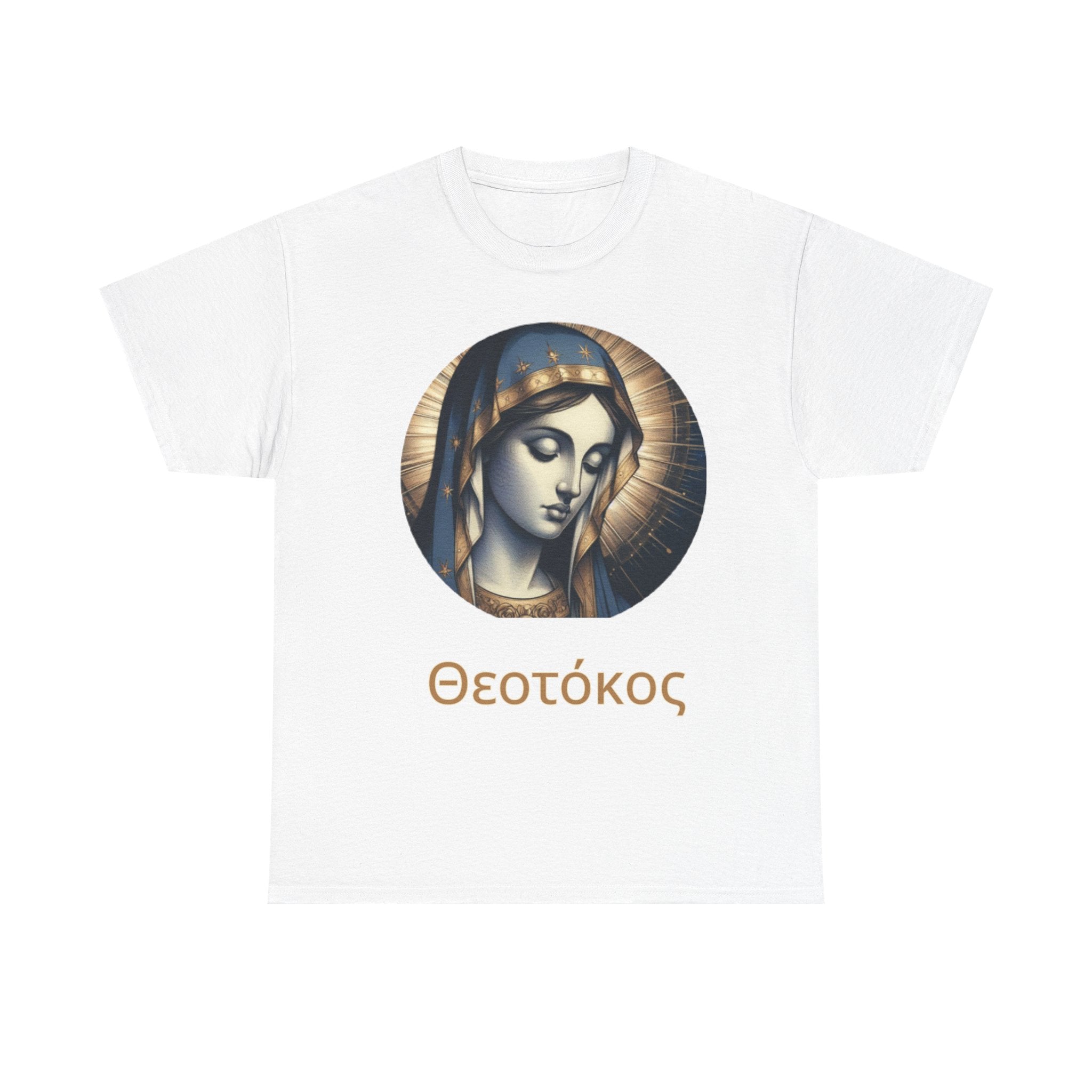 T-Shirt — Greek Theotokos Icon Tee (Virgin Mary) — Religious Faith Apparel