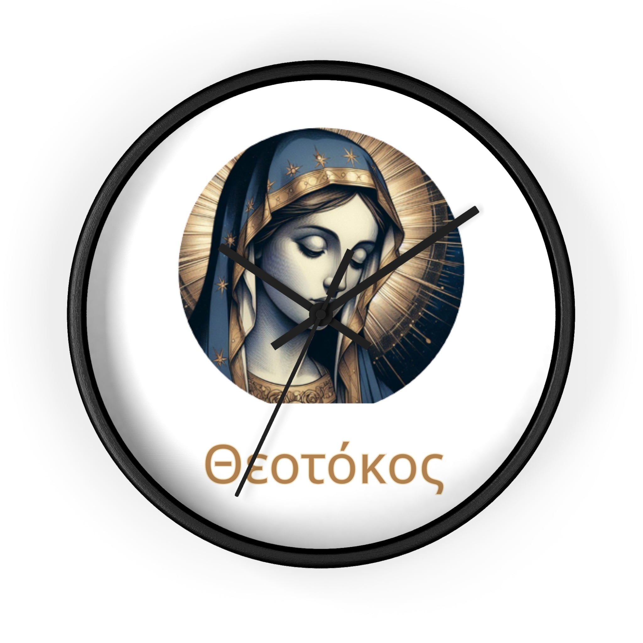 Wall Clock — Theotokos Icon Decorative Clock (Greek Orthodox Religious Decor)