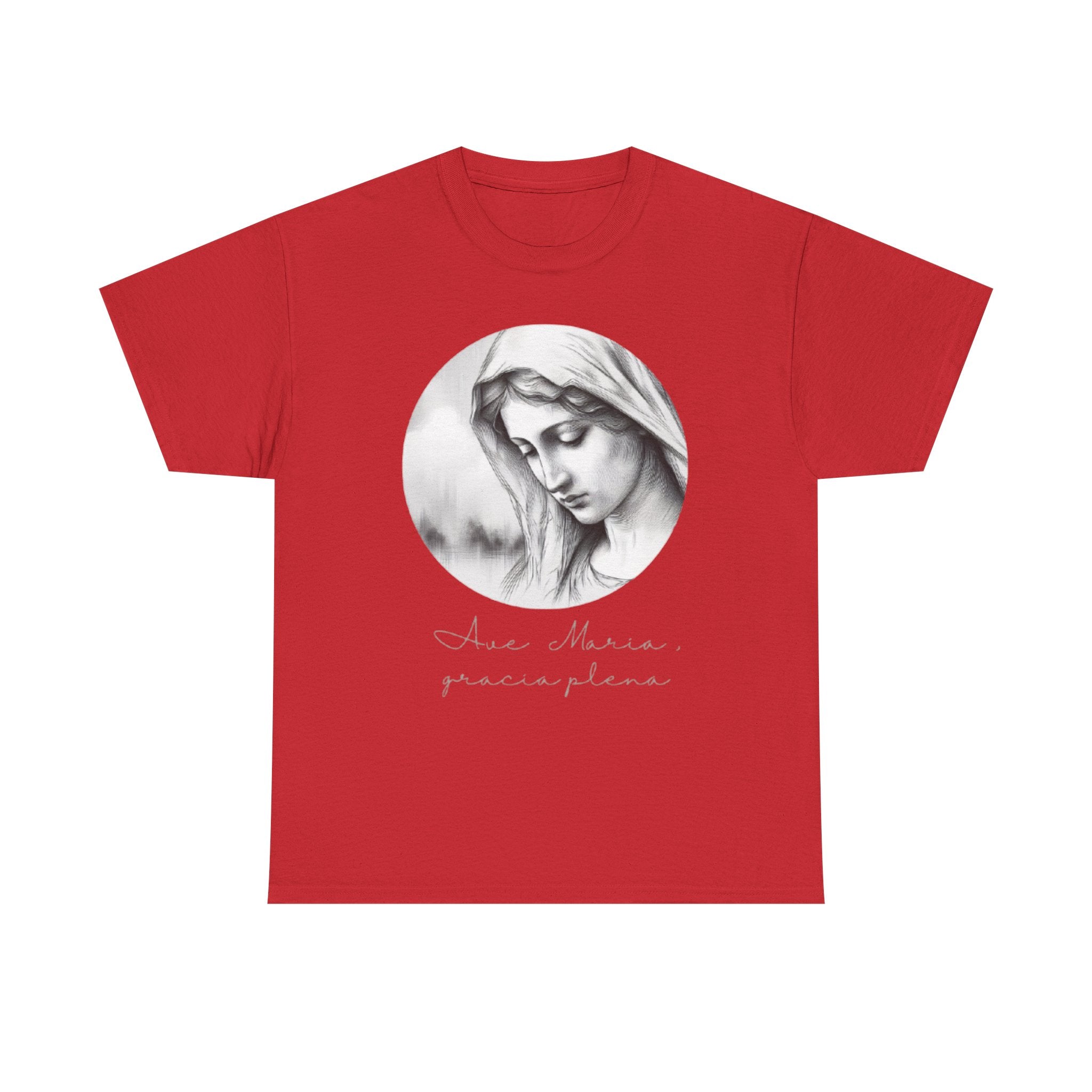 T-Shirt — Vintage Madonna Portrait Tee with 'Ave Maria' Script