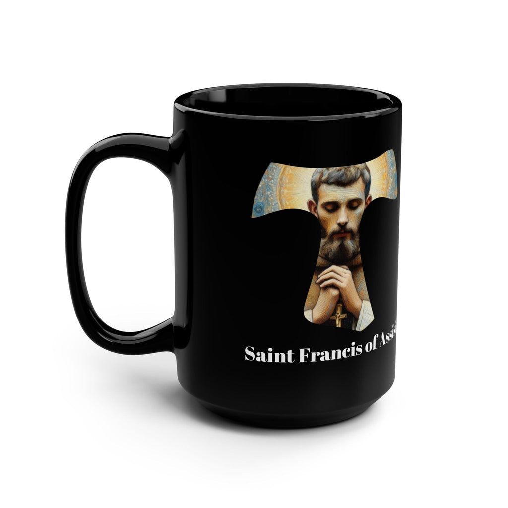 15oz Black Mug — Religious Prayer Cross Illustration Coffee Cup