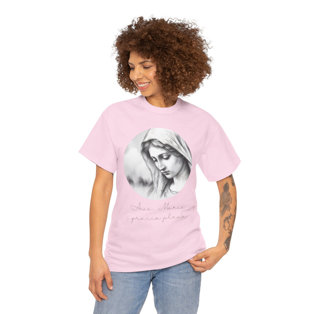 T-Shirt — Vintage Madonna Portrait Tee with 'Ave Maria' Script