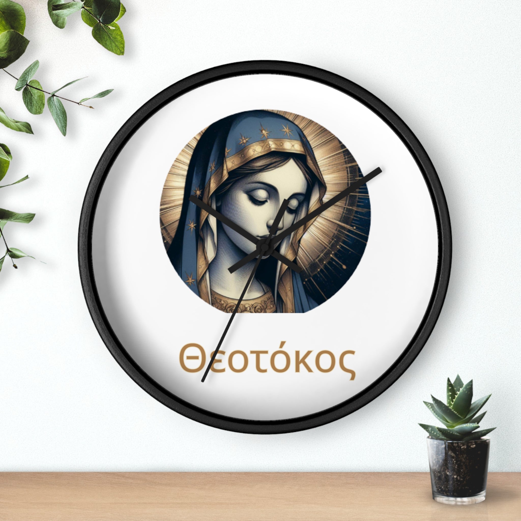 Wall Clock — Theotokos Icon Decorative Clock (Greek Orthodox Religious Decor)
