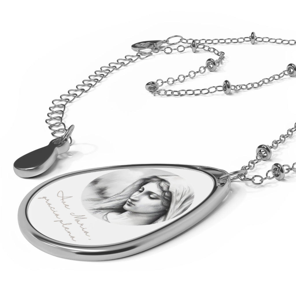 Oval Pendant Necklace - Byzantine Madonna Icon with 'Theotokos' Greek Text