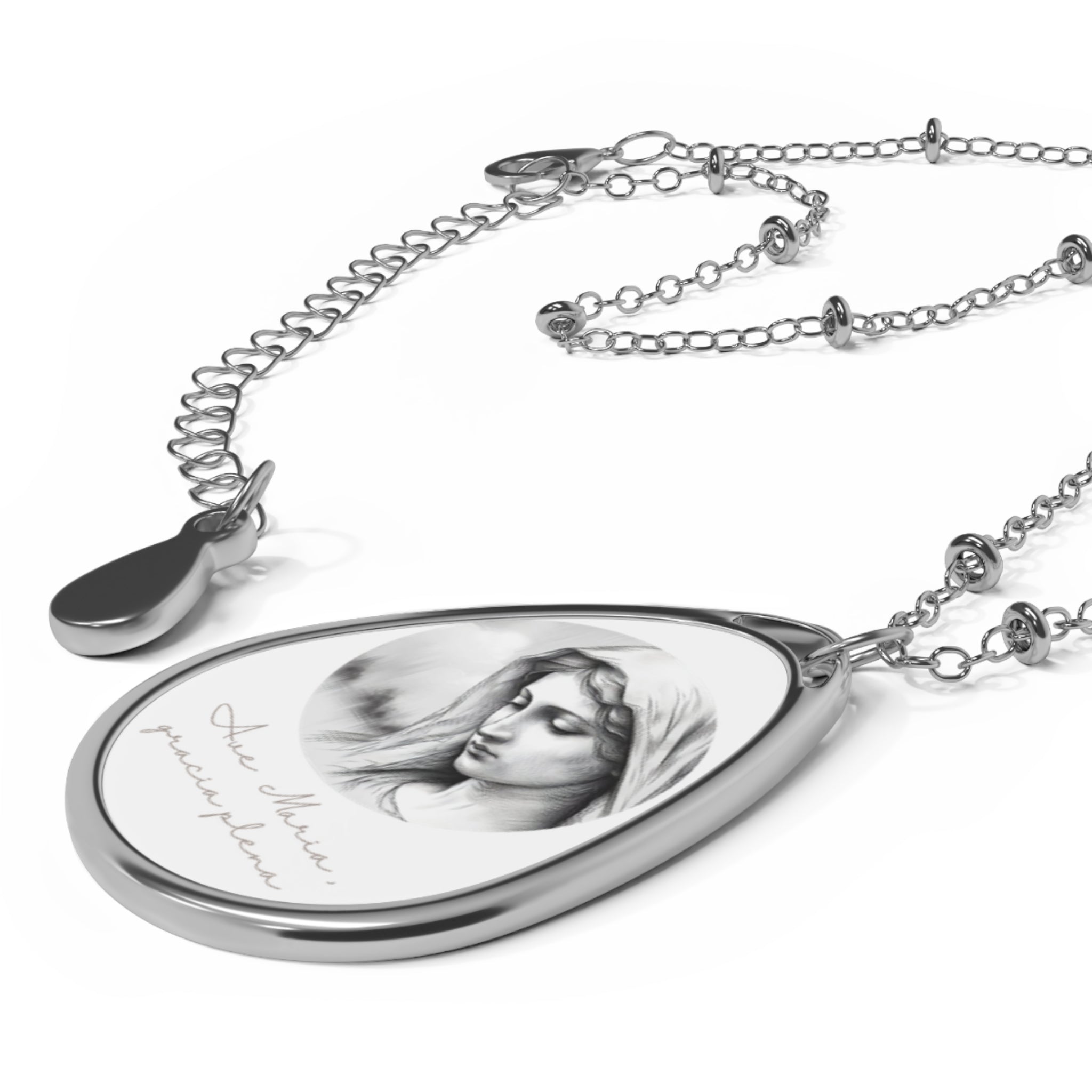 Oval Pendant Necklace - Byzantine Madonna Icon with 'Theotokos' Greek Text