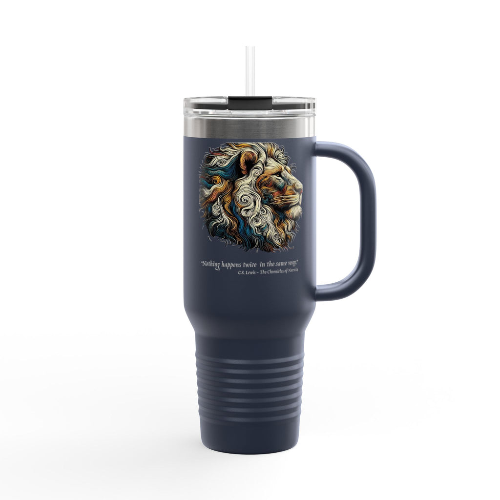 40oz Insulated Travel Mug — Colorful Lion Art with Inspirational Quote