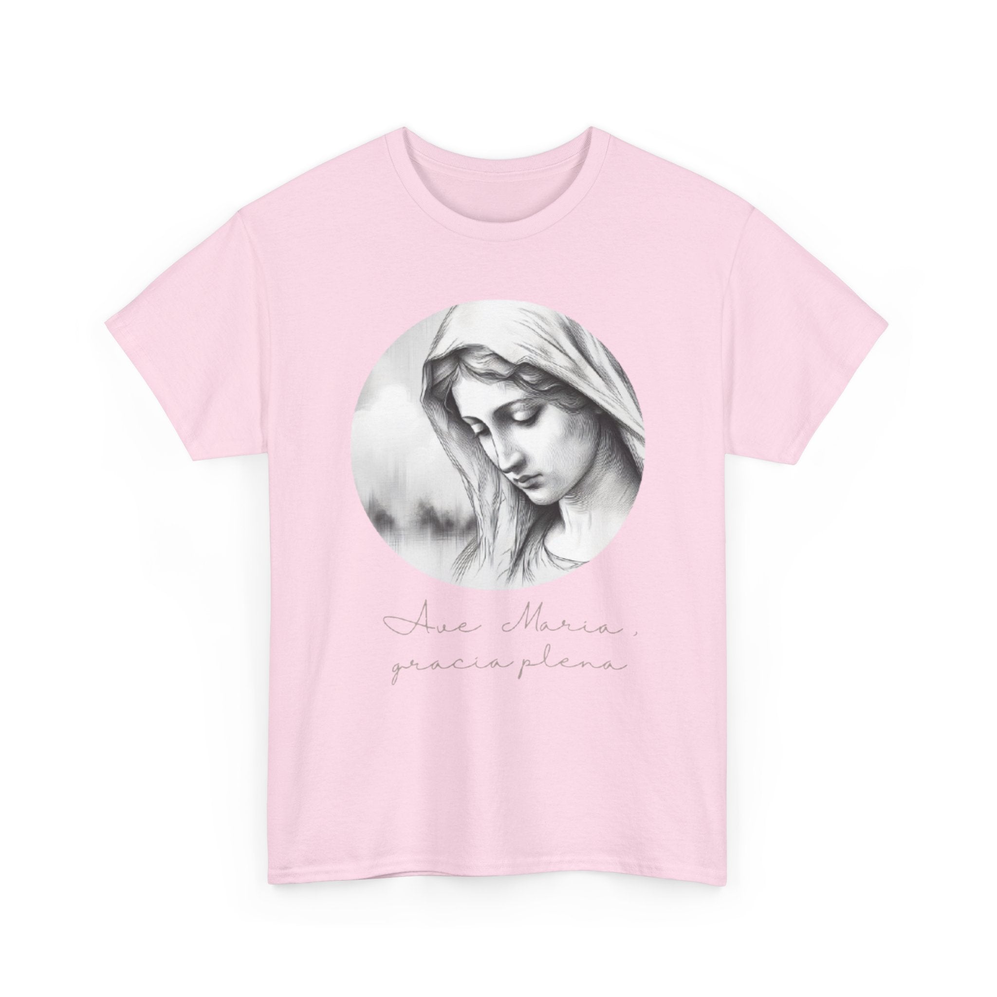 T-Shirt — Vintage Madonna Portrait Tee with 'Ave Maria' Script
