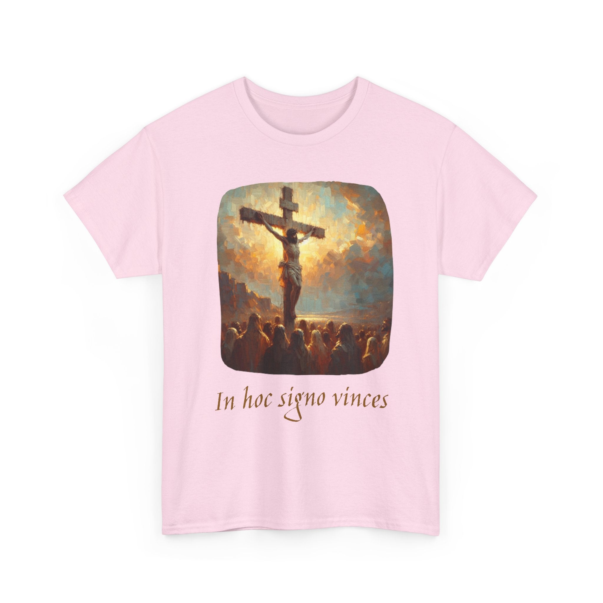 Crucifixion Art Tee — "In Hoc Signo Vinces" Religious Graphic T‑Shirt